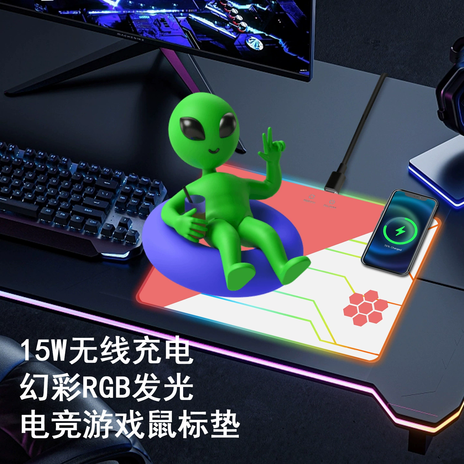 RGB светящаяся коврик для мыши 15W беспроводная зарядка игровой прочный акриловый э-спорт пользователь специальная подкладка водостойкая и нескользящая