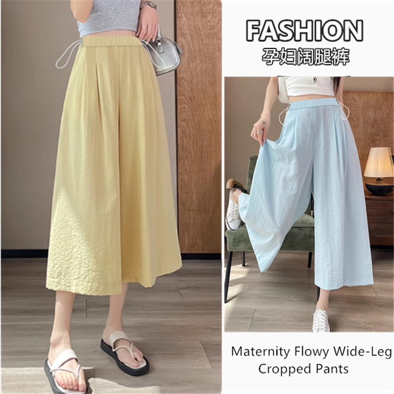 Maternity Wide-Leg Culottes 2025 New Style Eight-Quarter Pants That Do Not Tighten the Belly during Pregnancy, Summer Thin Outer Wear Wide-Leg Culottes