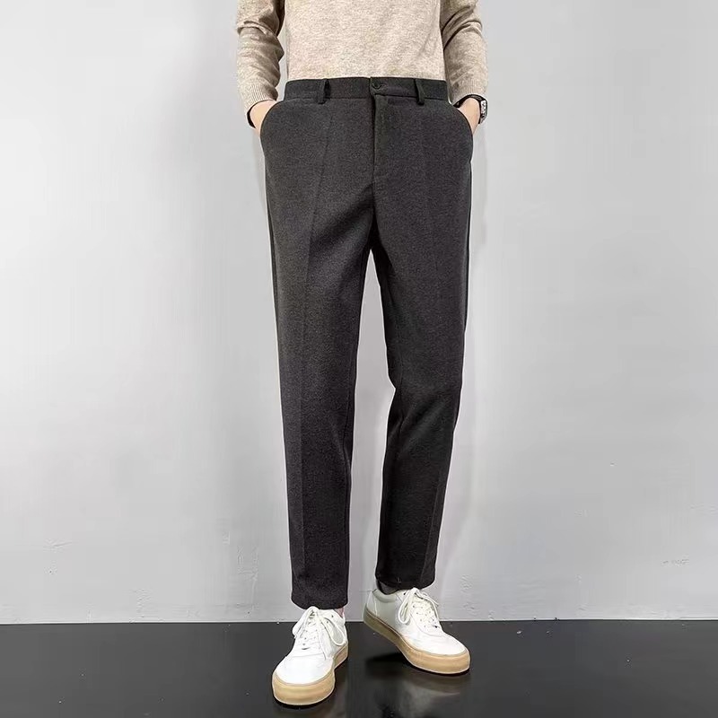 Otoño e Invierno pantalones de lana de los hombres pantalones de traje de negocios Pantalones rectos casual estilo coreano antiarrugas calientes gruesos pantalones recortados