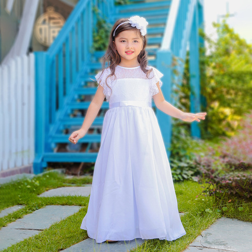 Children's Western and European summer wedding dress, princess dress for girls, new model, performance piano competition birthday chiffon dress