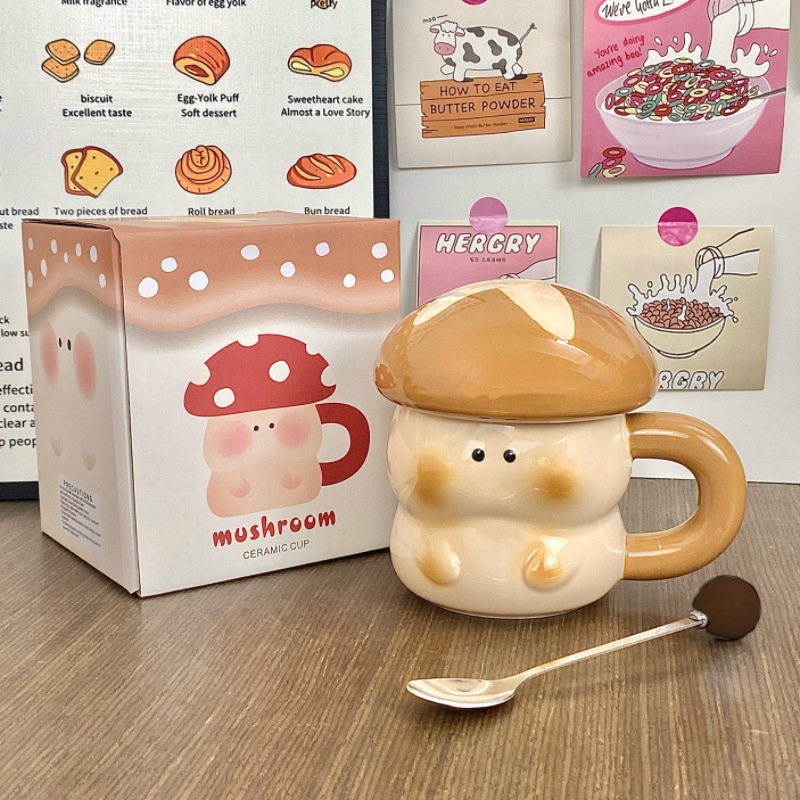 hongos genio taza de cerámica regalo de cumpleaños taza con tapa de gran capacidad esmaltado taza de agua de color taza de agua de pareja doméstica