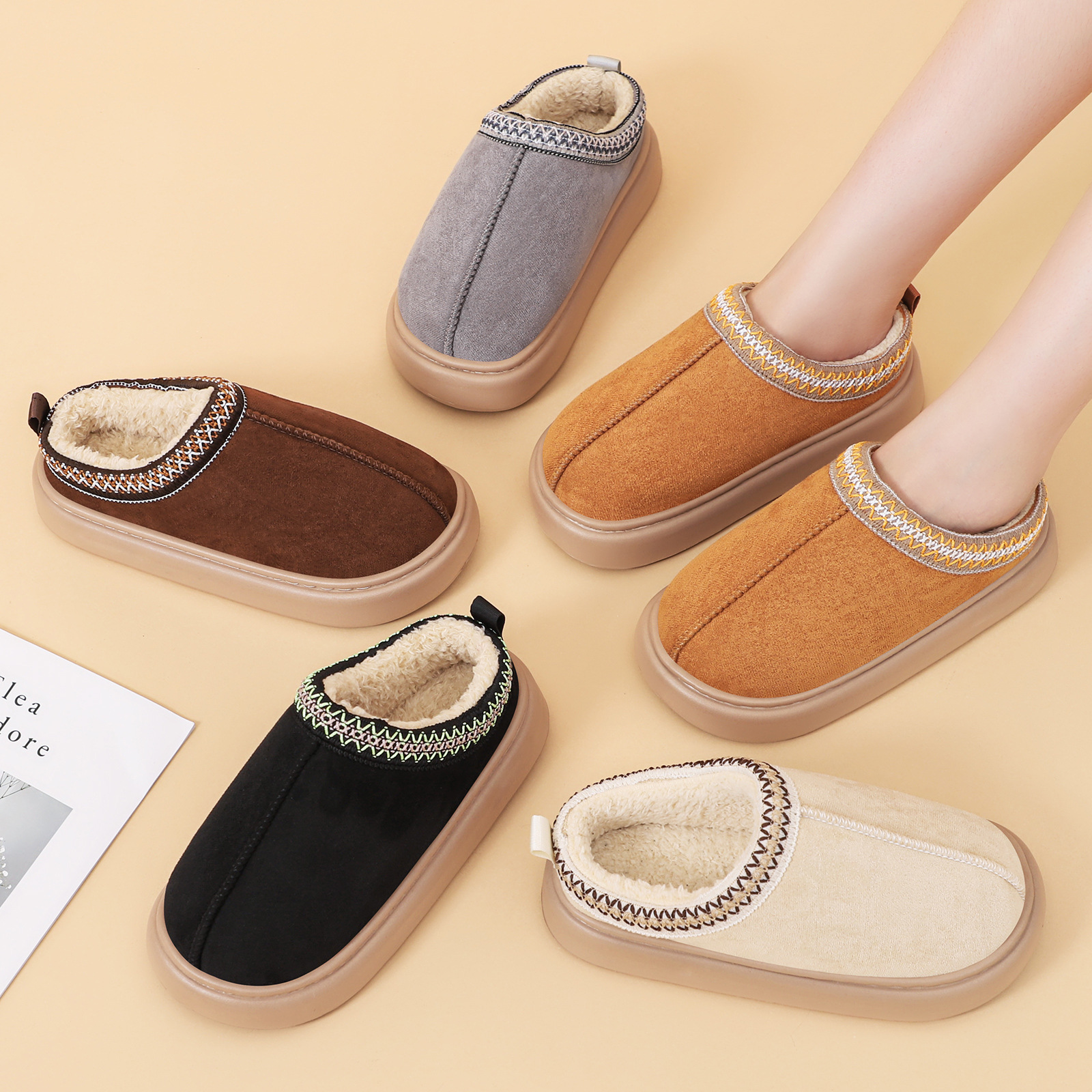 棉鞋女冬加绒跨境棉拖大码加厚短靴新款防寒雪地靴软底保暖女棉靴