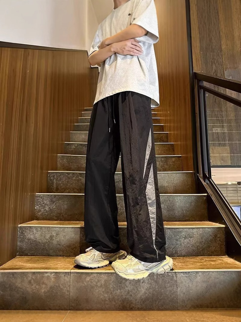 春季美式高街褶皱vibe伞兵工装裤男潮牌速干宽松直筒阔腿休闲长裤