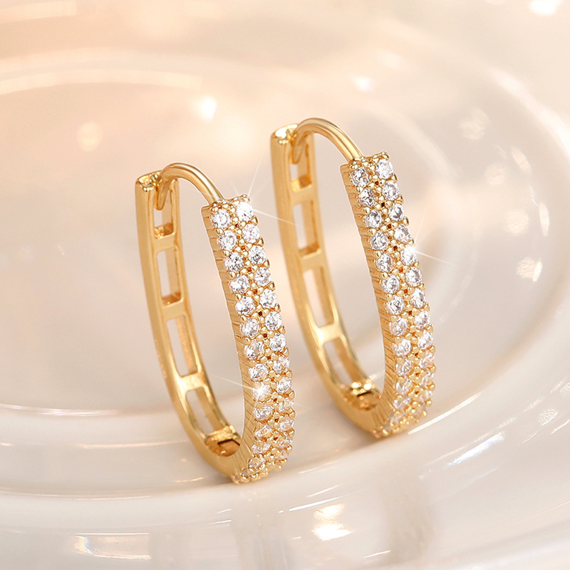 Sparkling U-shaped Drop Earrings French Style Textured Jewellery_voghion.com