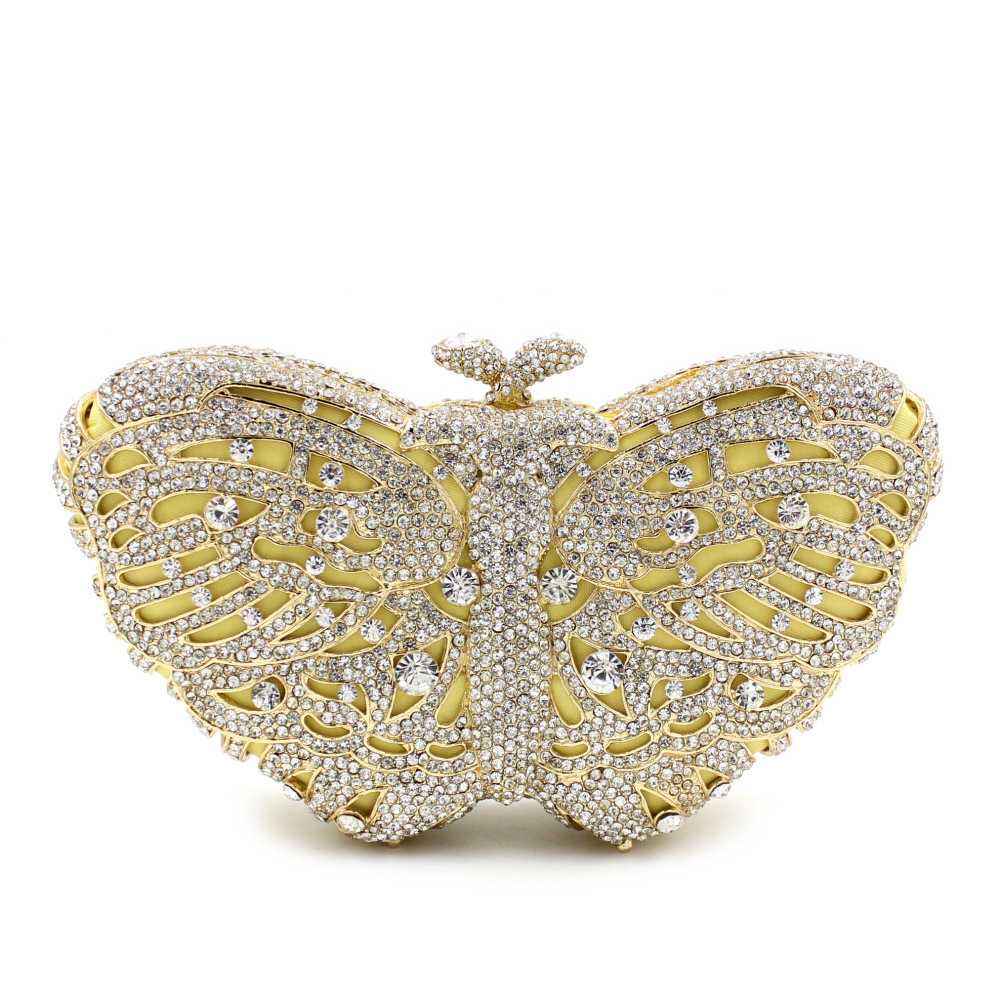 Cristal embrague transfronterizo mariposa diamantes bolsa de cena bolsa de diamantes hueco bolsa de metal de banquete europea