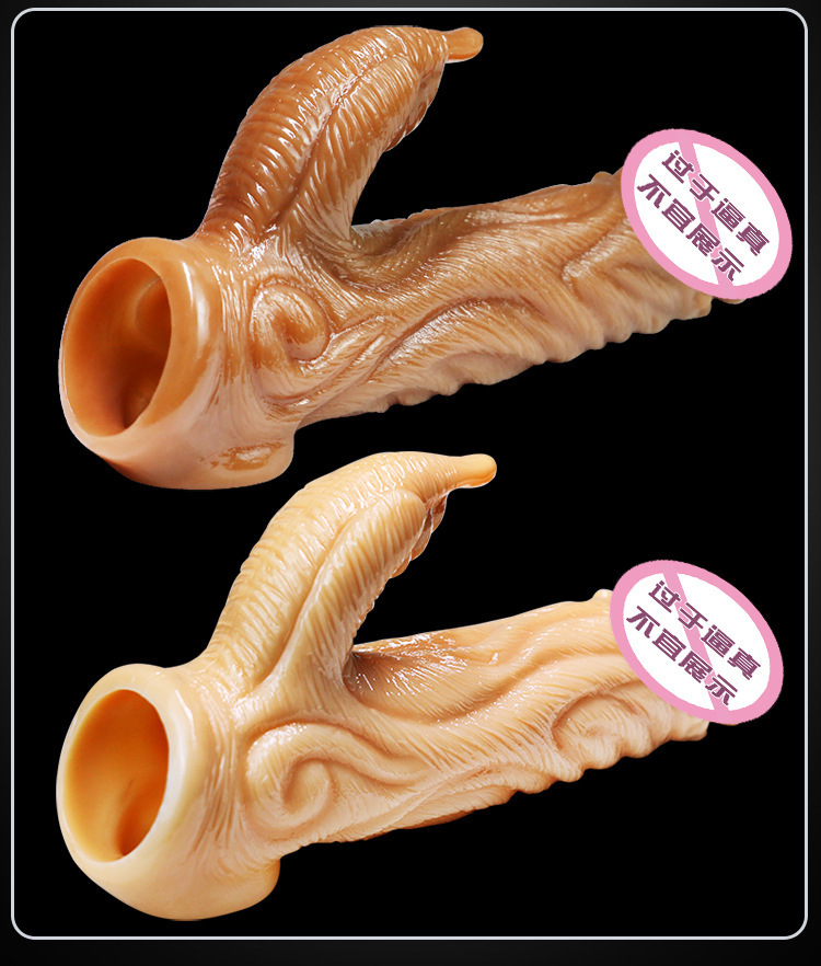 Jiuai Wearable Hollow Dildo Sleeve in TPE with Wolf Tooth Texture, Flesh Tone — detail image 17