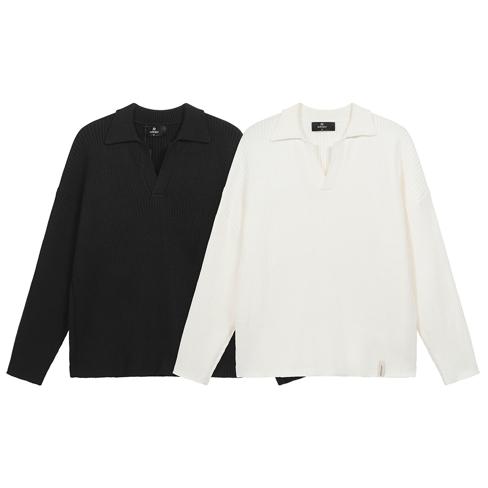 Otoño y invierno representan suéter de solapa minimalista de color sólido suéter de punto casual suelto