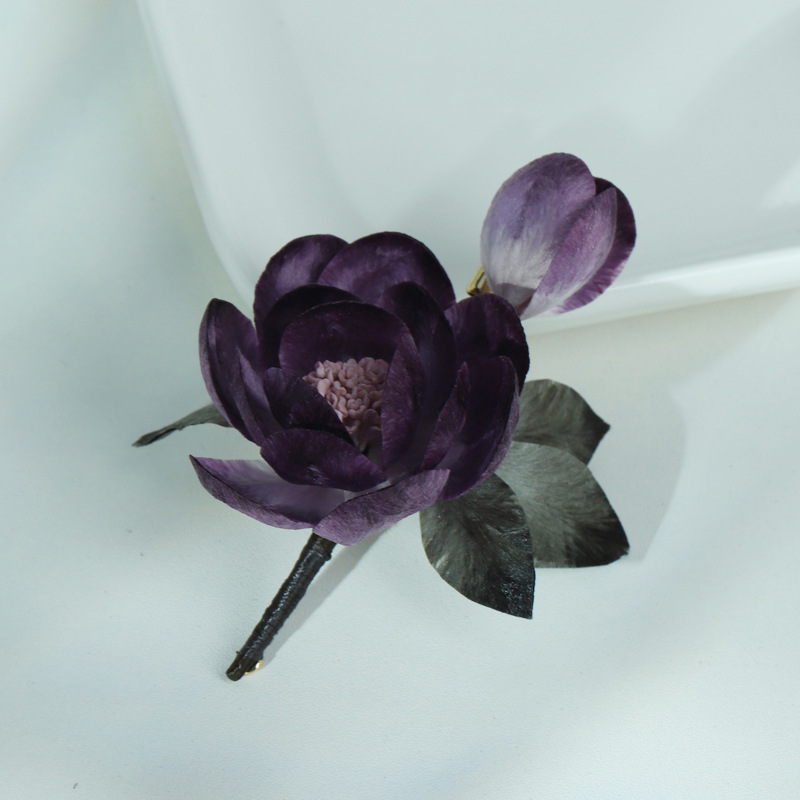 [Flor púrpura Jiao] nuevo estilo nacional de seda immaterial broche de flores de terciopelo chino clásico cheongsam accesorios de flores púrpura Jiao cumpleaños