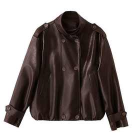 时尚皮衣外套女洋气秋季新款宽松百搭休闲美式立领皮夹克