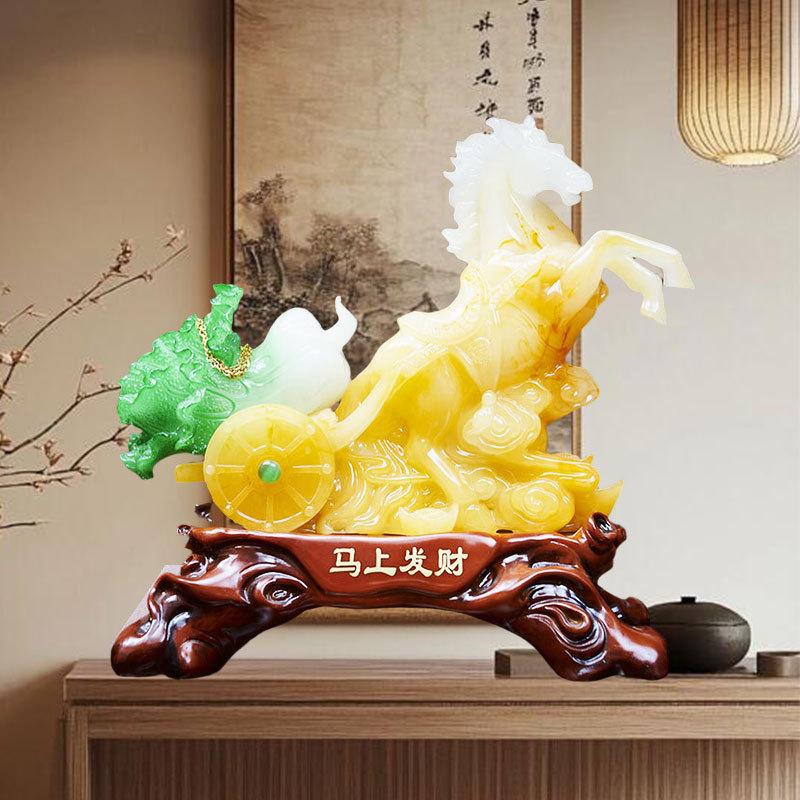 中式客厅玄关装饰品马拉白菜摆财摆件中式树脂工艺品开业乔迁风水