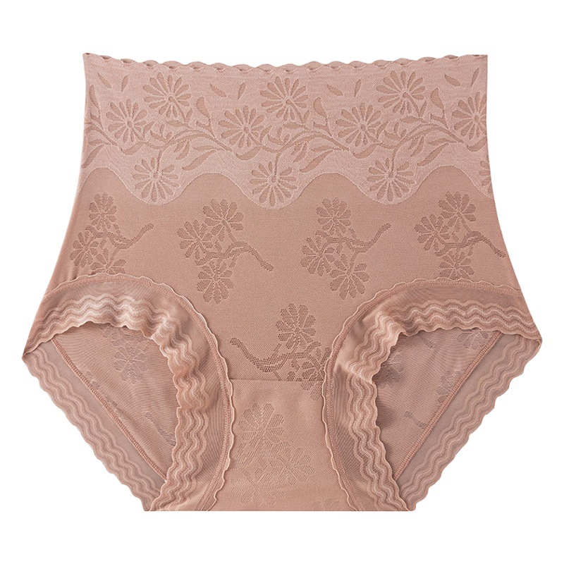 Alta cintura vientre contracción jacquard encaje borde sexy más tamaño sin costura tridimensional vaina de las mujeres Mulberry seda inferior entrepierna ropa interior Nuevo image 1