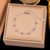【E265】Square flower-bracelet-steel color