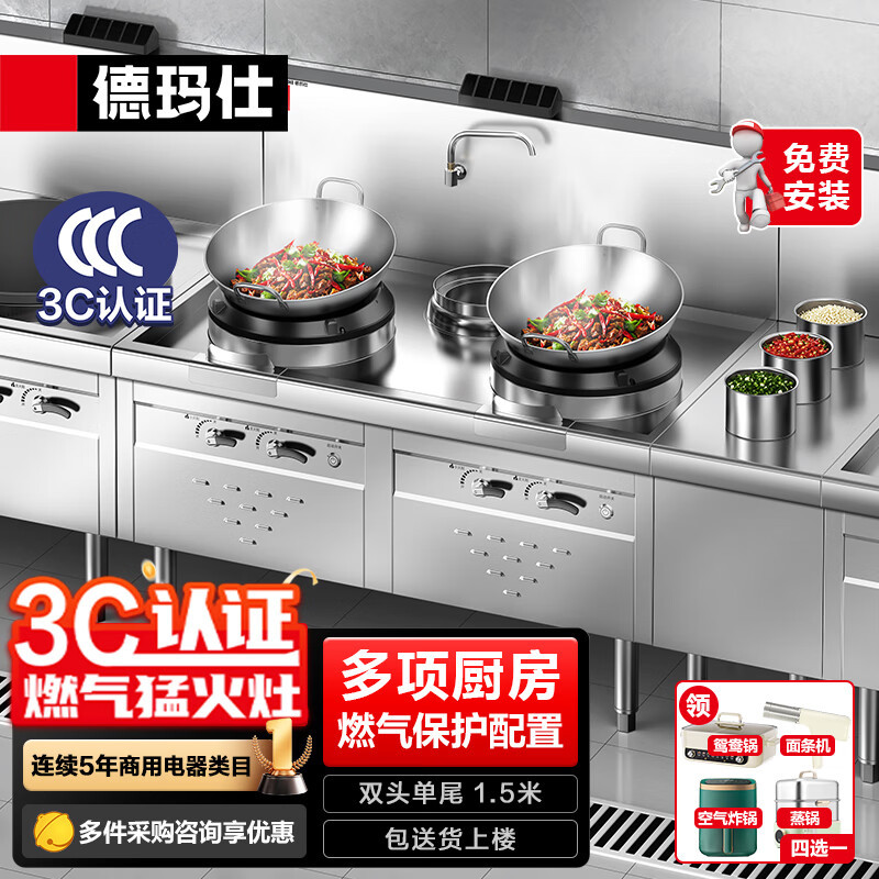 德玛仕（DEMASHI）商用燃气大锅灶 单位食堂猛火炒菜灶小炒灶 双
