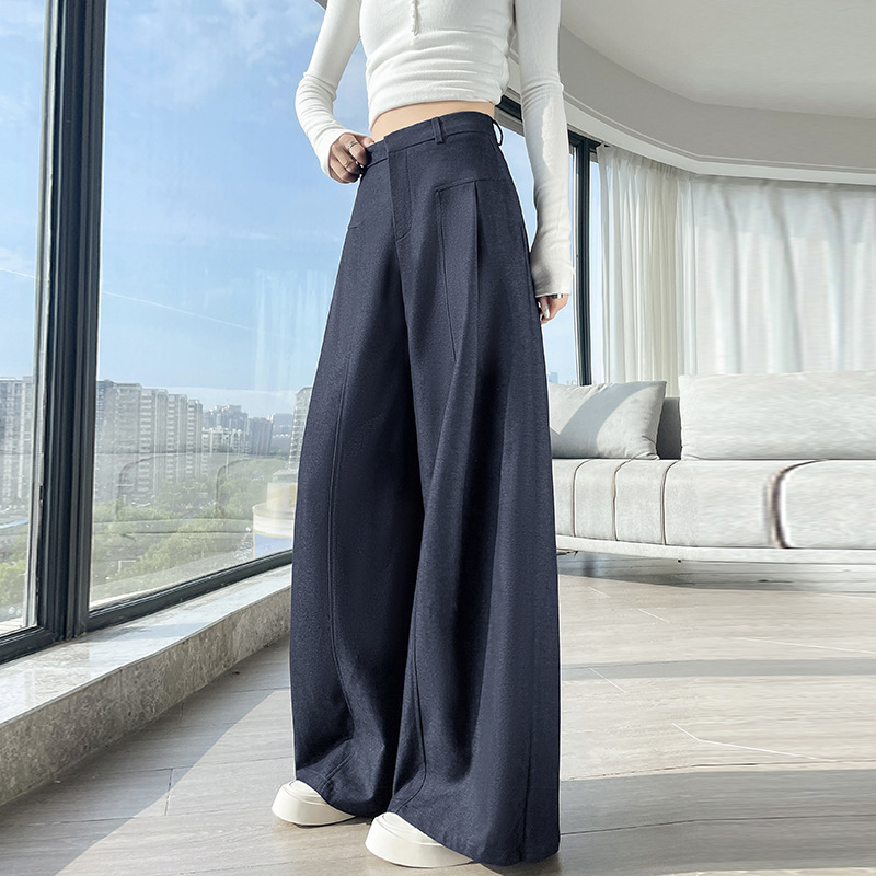 秋季仿牛仔阔腿裤女2025新款老钱风高腰显瘦宽松休闲垂感拖地裤子|undefined