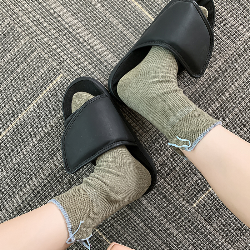 South Korea color matching socks mouth design mid-calf length socks ins double needle Japanese pure color women's socks relaxed personality pile socks