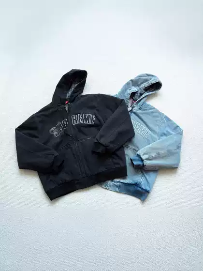 SUP Washed Arc Hooded Work Reflective Logo Letter Zipper Front Hooded Work Jacket Cotton Outerwear