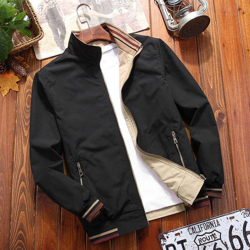 Chaqueta de primavera y otoño de los hombres nueva capa de doble cara de los hombres de moda collar de pie chaqueta casual ropa de otoño de los hombres
