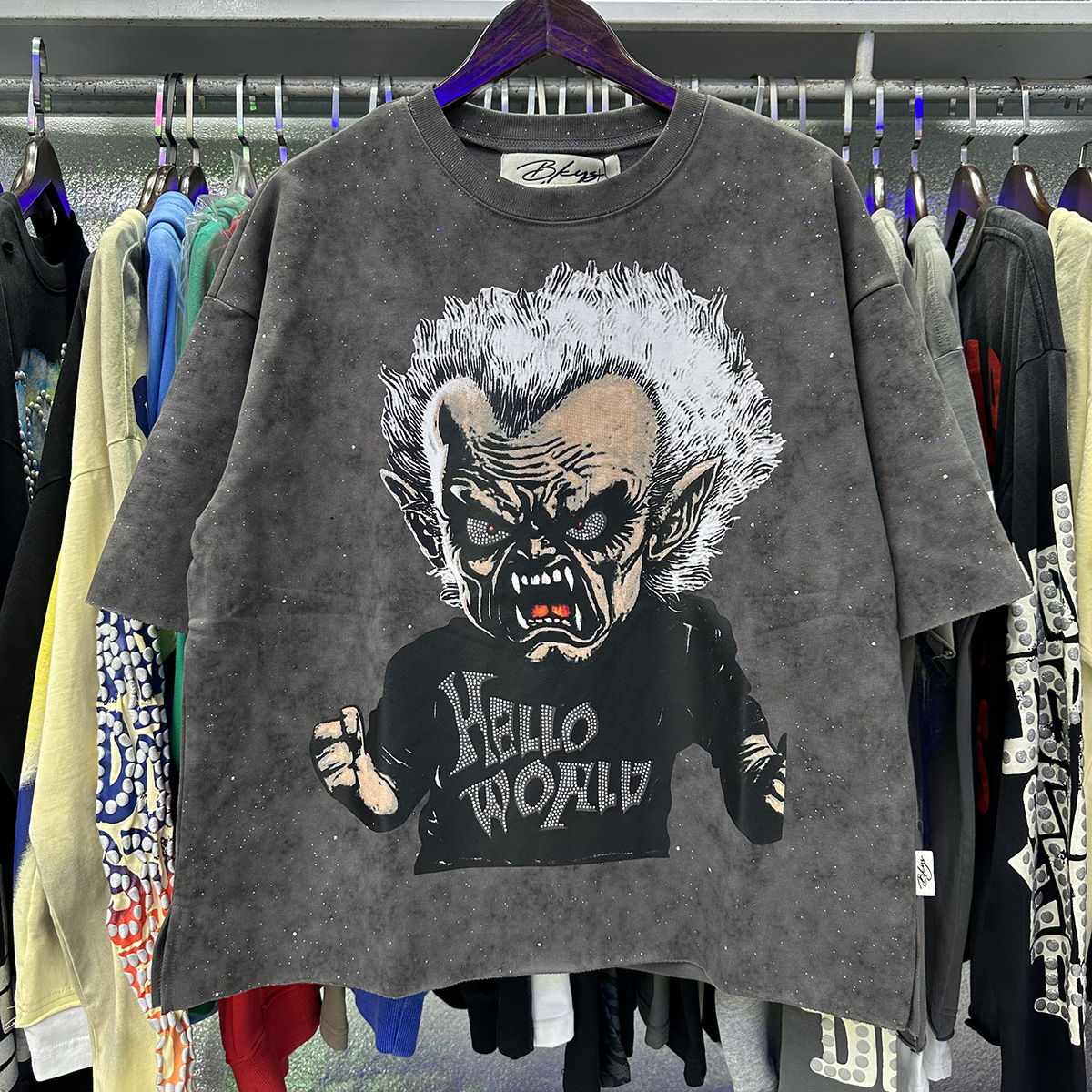 Transfronterizo nueva venta en caliente BKS camiseta de manga corta extraña esqueleto retro lavado de agua caliente perforación en caliente para hombres y mujeres de moda en stock lotes