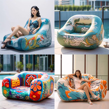 跨境亚马逊充气懒人沙发户外家居自动充气座椅创意中国风充气沙发