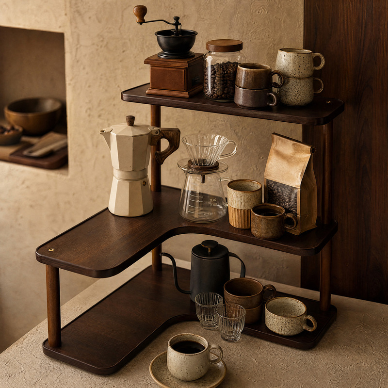 Desktop corner shelf for home use, coffee corner, cup and tea set rack, storage and organization corner multi-layer display rack Desktop corner shelf for home use, coffee corner, cup and tea set rack, storage and organization corner multi-layer display rack