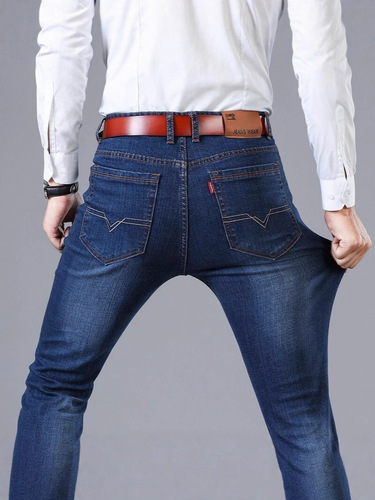 Autumn/Winter High-Elasticity Men's Straight Leg Tapered Slimming Blue Human Casual Loose Plus Size Thick Straight Long Pants