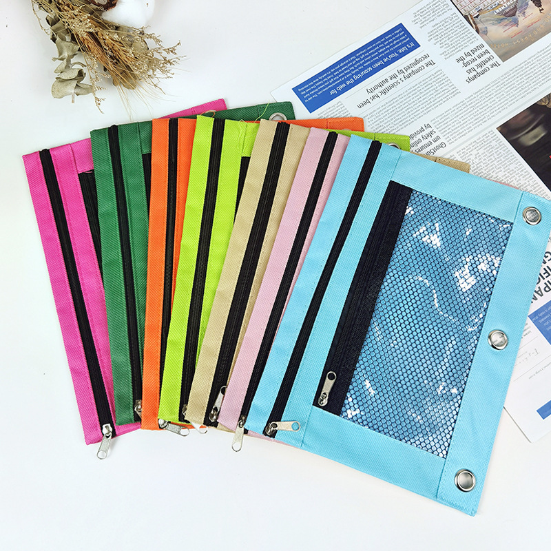 三孔文件袋笔袋牛津布气眼活页内芯B5文具袋大容量档案资料收纳袋