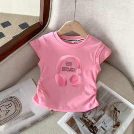 外贸童装女童洋气夏季打底上衣新款时髦修身韩版儿童耳机无袖体恤