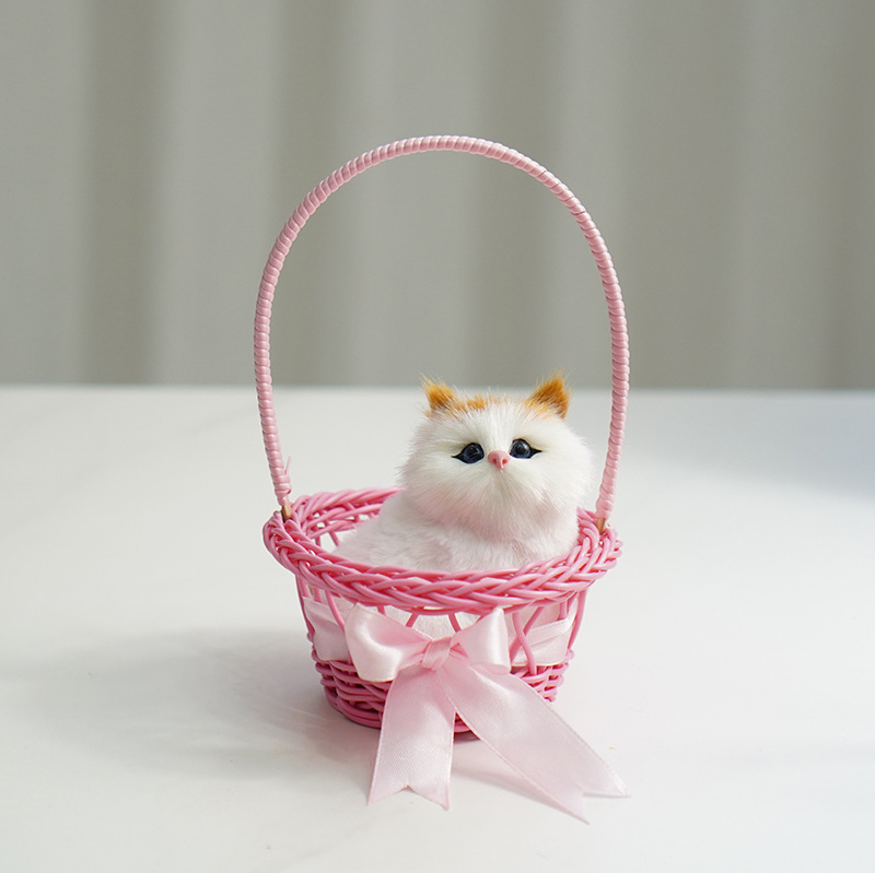 높은 바구니 (핑크) + 노란 귀 쪼그리고 고양이 짖어