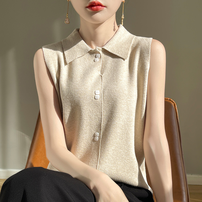 Sleeveless Collared Vest for Women, Suitable for Layering in Spring and Autumn, Pullover Wool Knit Lapel Vest Top Sleeveless Collared Vest for Women, Suitable for Layering in Spring and Autumn, Pullover Wool Knit Lapel Vest Top