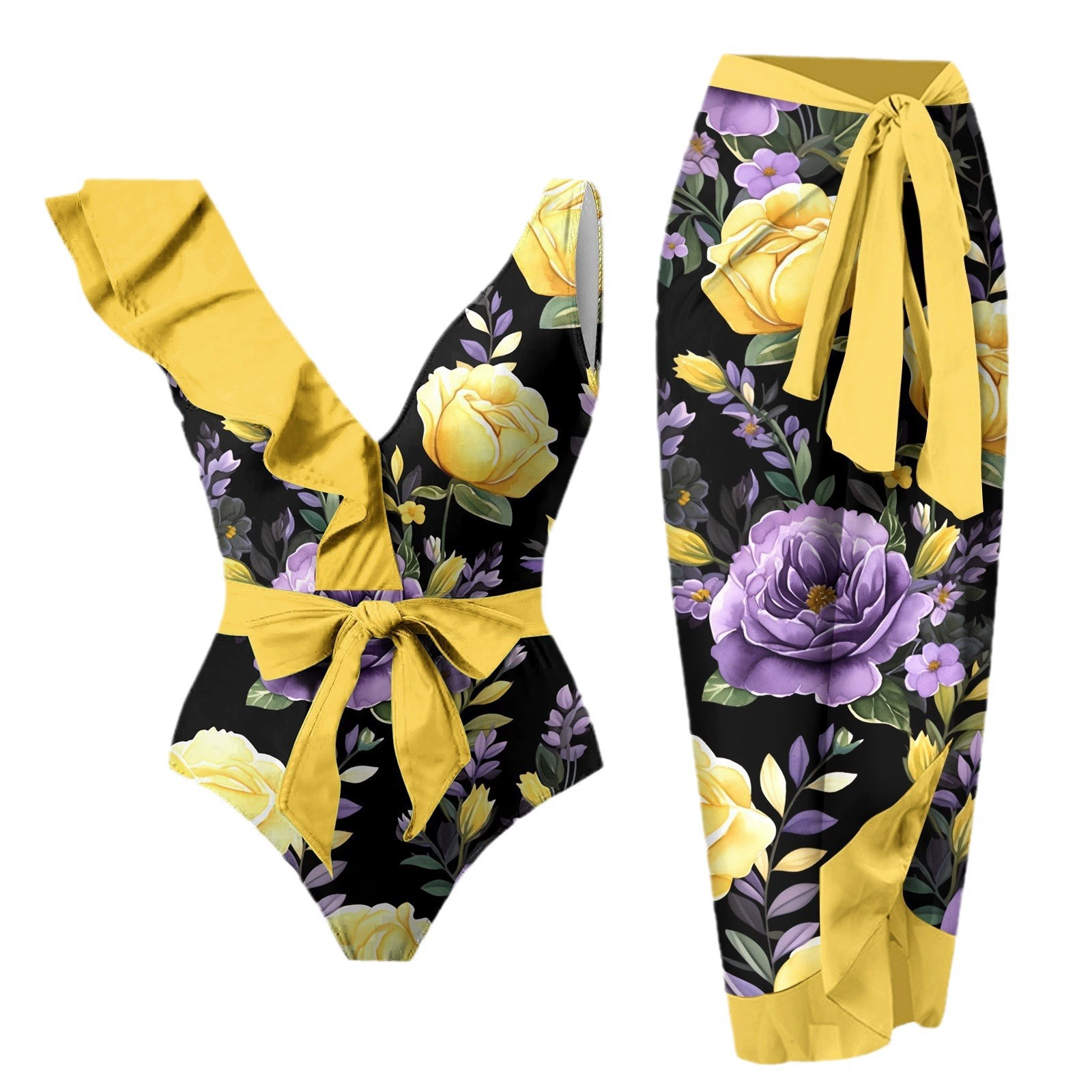 Overall, swimwear, shiffon set, long skirt, European style, tight, fitted