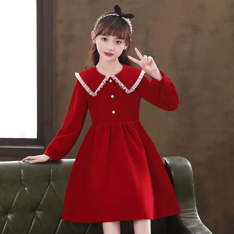 Весеннее платье для девочек, новинка 2025 года, новогоднее детское платье, весеннее платье в западном стиле, детское весенне-осеннее платье принцессы среднего и большого размера