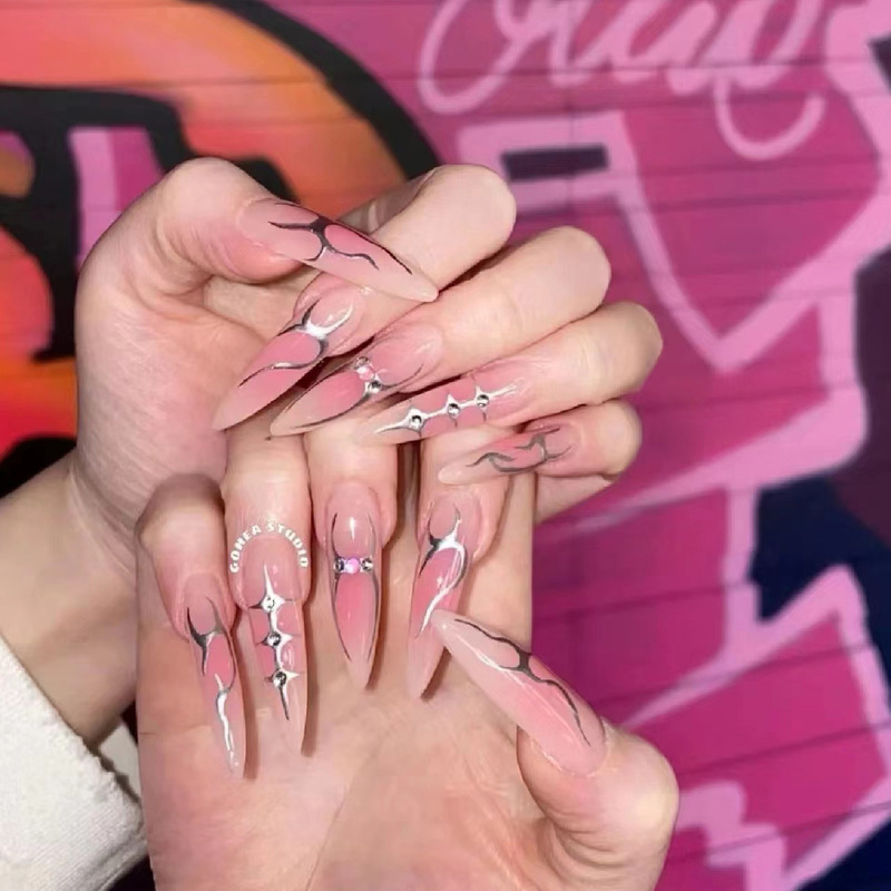 X-0260 wear armour European and American flame long pointed blush wear fake nails 24 removable finished products wholesale X-0260 wear armour European and American flame long pointed blush wear fake nails 24 removable finished products wholesale
