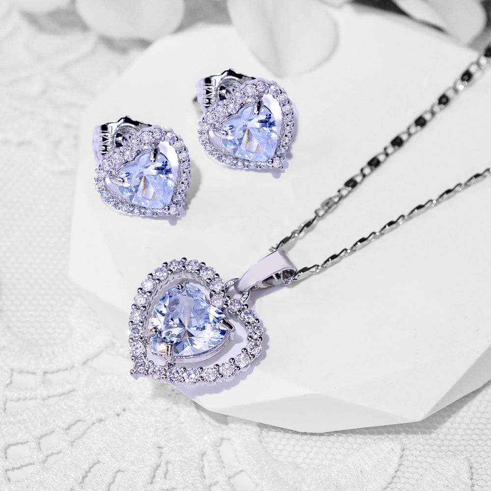 Europa y América de moda bronce incrustado gran pendientes de zircon collar conjunto de joyería pendientes de mujer colgante hermosa joyería transfronteriza