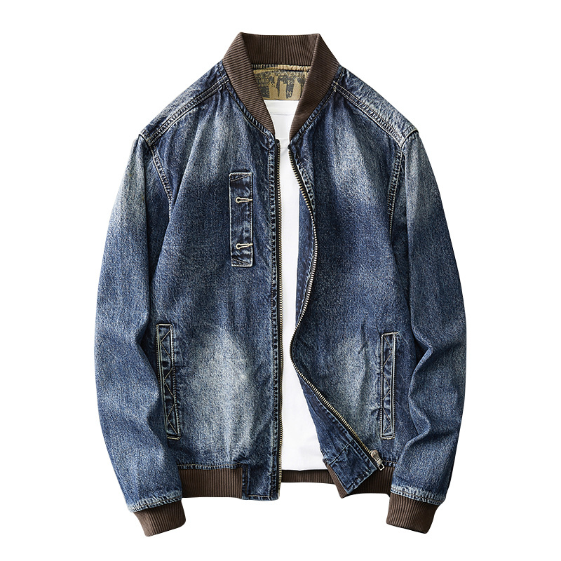 2024 primavera y otoño chaqueta de mezclilla sin cuello para hombre chaqueta de mezclilla voladora lavada nostálgica joven hermosa chaqueta de mezclilla