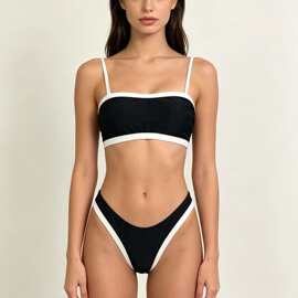 2026性感bikini欧美比基尼女抹胸性感外贸分体泳装三点式撞色泳衣