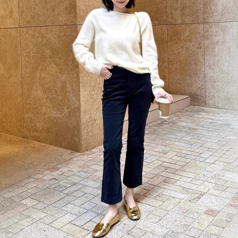 In-Stock French-Style Matte Fine Corduroy Straight-Leg Slimming Flared Cropped Pants Long Pants In-Stock French-Style Matte Fine Corduroy Straight-Leg Slimming Flared Cropped Pants Long Pants