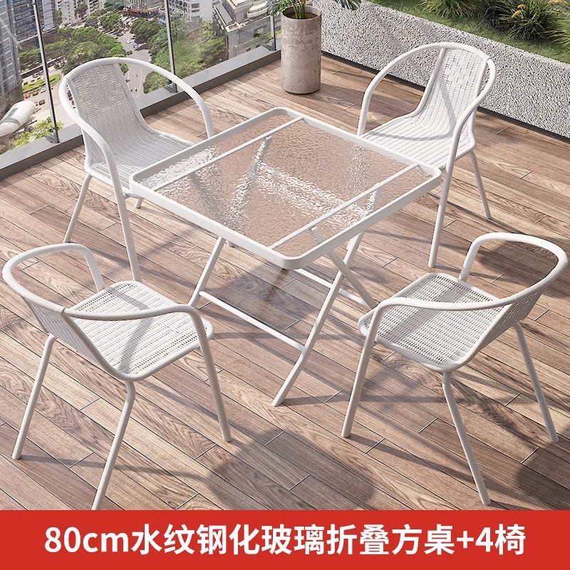 80cm water pattern tempered glass folding square table +4 chairs
