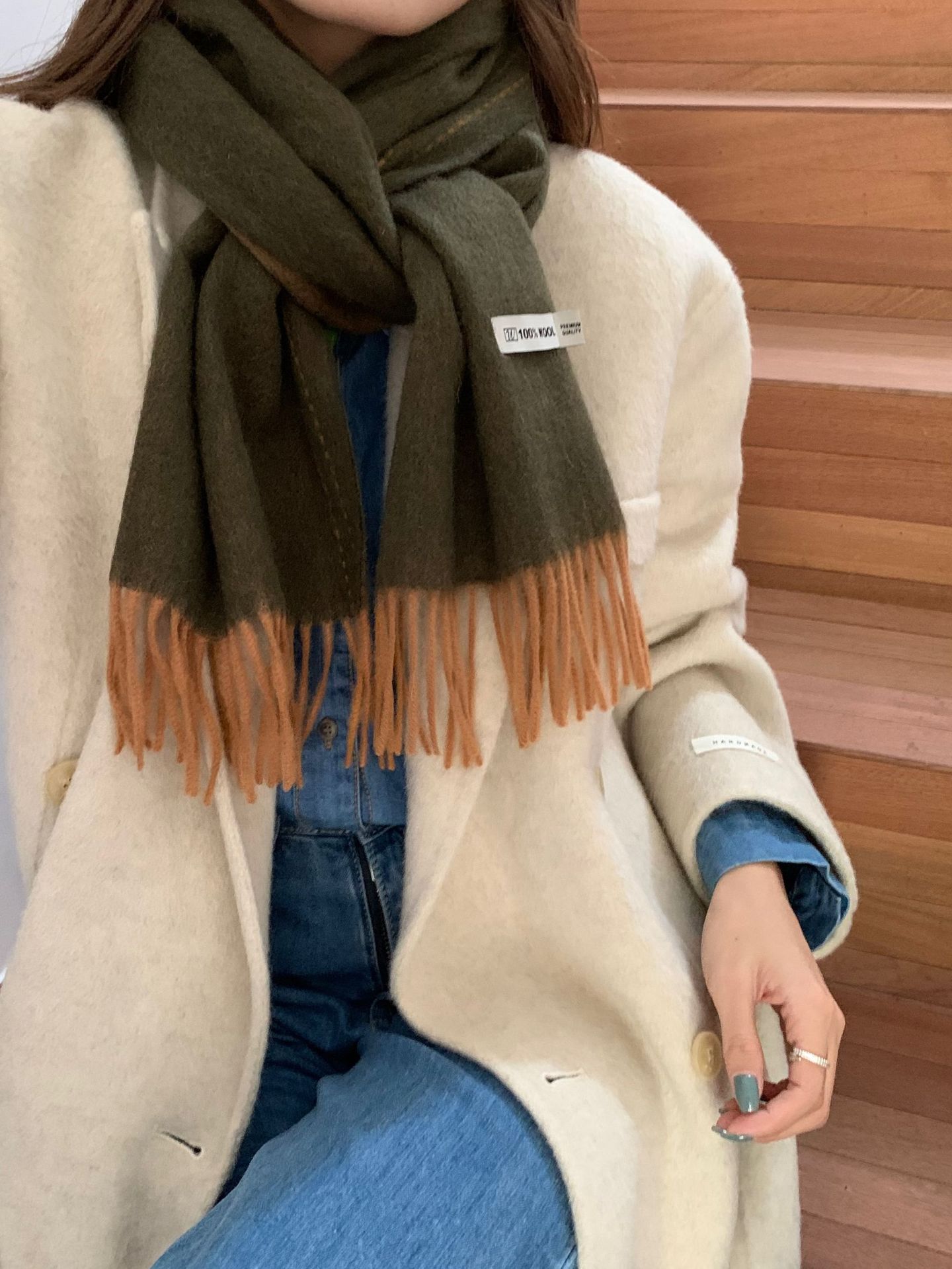 Sciarpa da coppia in edizione stretta, calda, versatile, coreana, invernale, da donna, in 100% lana, tinta unita, semplice, double face_voghion.com