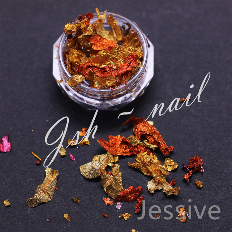 Little Red Book psychedelic gradient nail art color gold and silver foil shredded platinum color ins European and American popular nail art jewelry