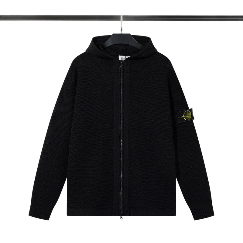 Cross-Border Stone Stone Island Zip-Up Hooded Functional Hooded Knit Sweater with Badge for Men and Women, Autumn and Winter Cross-Border Stone Stone Island Zip-Up Hooded Functional Hooded Knit Sweater with Badge for Men and Women, Autumn and Winter