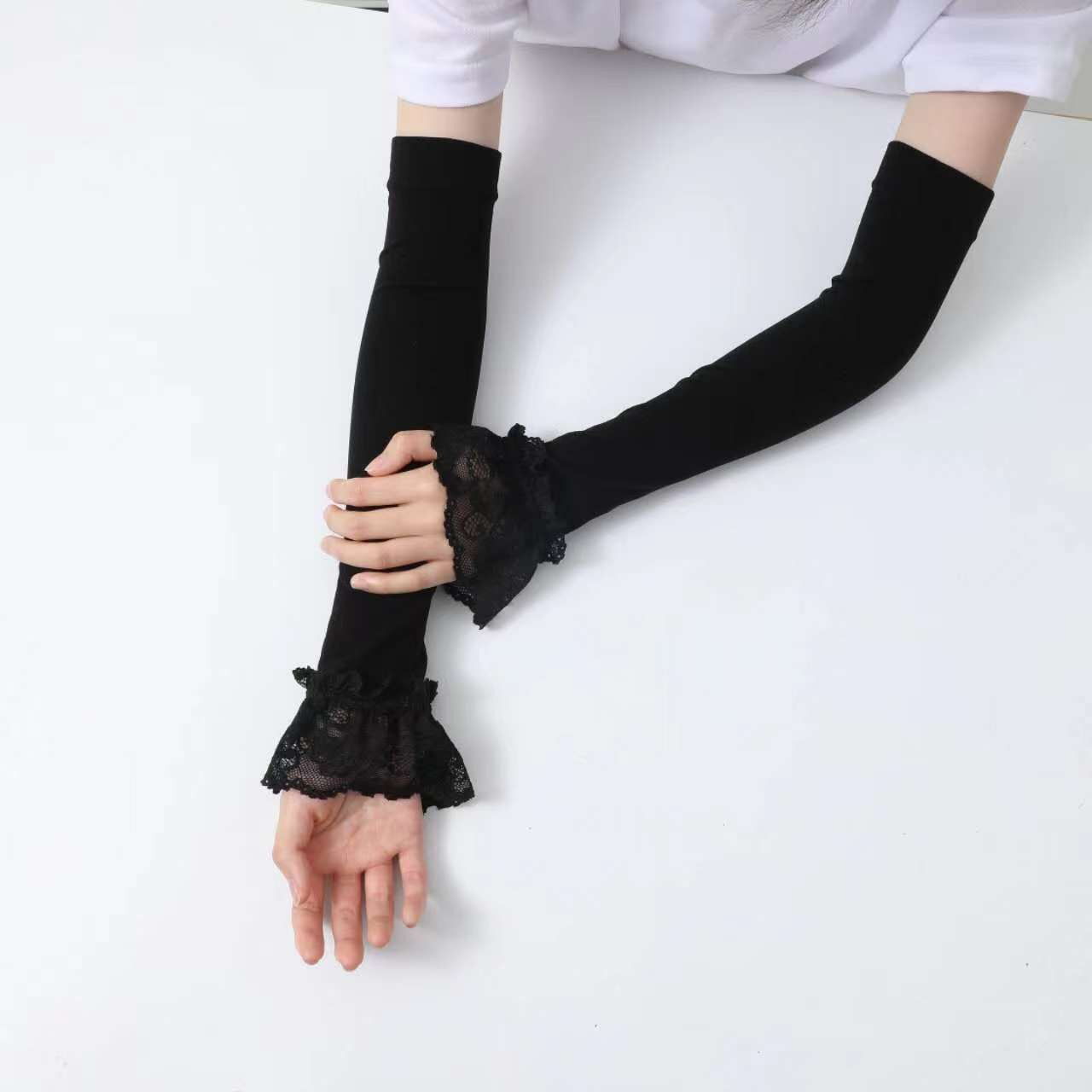 夏季冰袖防晒手套女士长款冰丝袖套女护臂套袖假袖子黑色