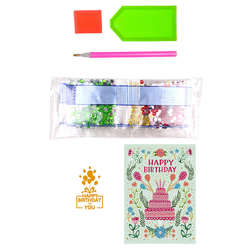 Nueva tarjeta de felicitación de pintura de diamantes bricolaje regalo de cumpleaños creativo conjunto de deseos dibujos animados material hecho a mano pegatinas en stock