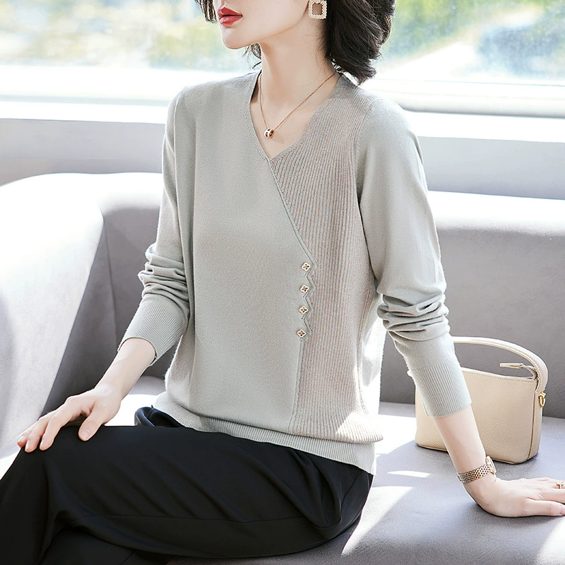 Трикотажный Топ для мамы в западном стиле, весенне-осенний костюм для женщин среднего возраста, Базовая рубашка, женское осеннее платье для 40 лет и 50 лет, маленькая рубашка