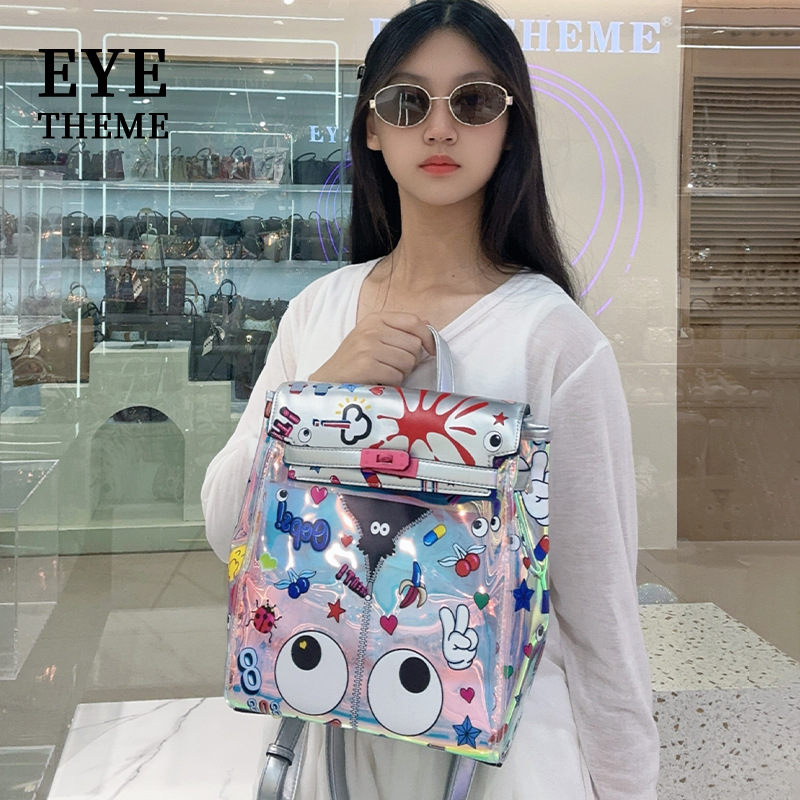 Personalidad de la nueva mochila de jalea material especial de color fantasma madre mochila de hombro tarjeta de bloqueo de estudiantes mujeres 2833 #