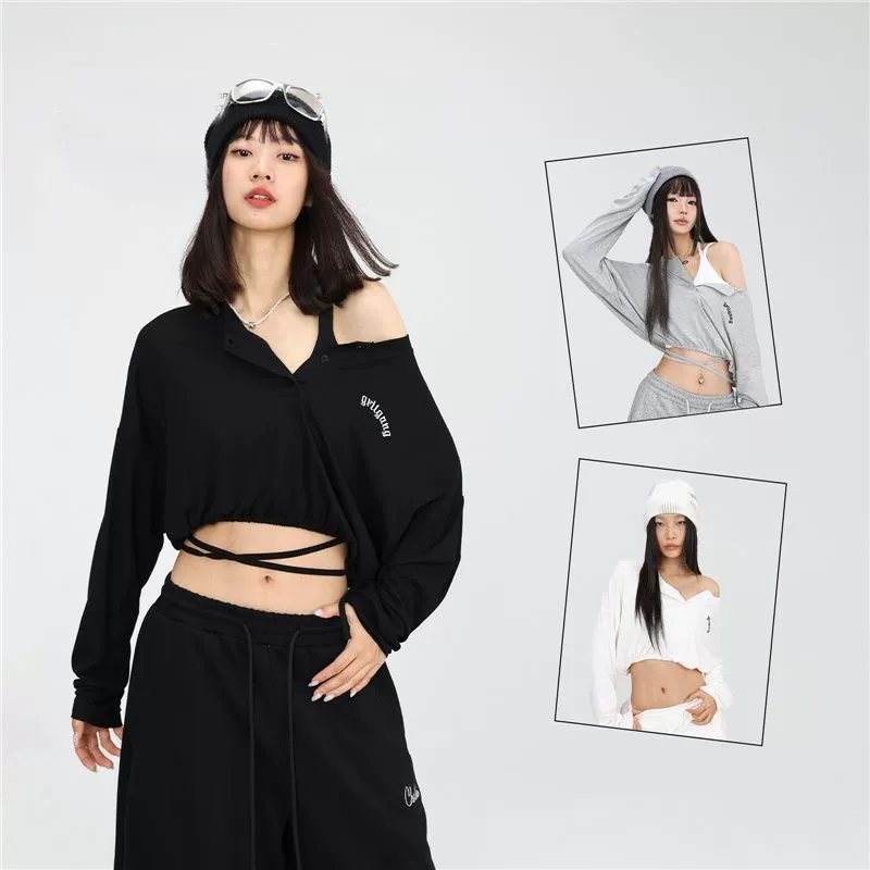 Уличные танцы, модный бренд, джазовый танец, мягкая ленивая блузка, kpop, сексуальный дышащий топ с длинными рукавами, женский короткий стиль