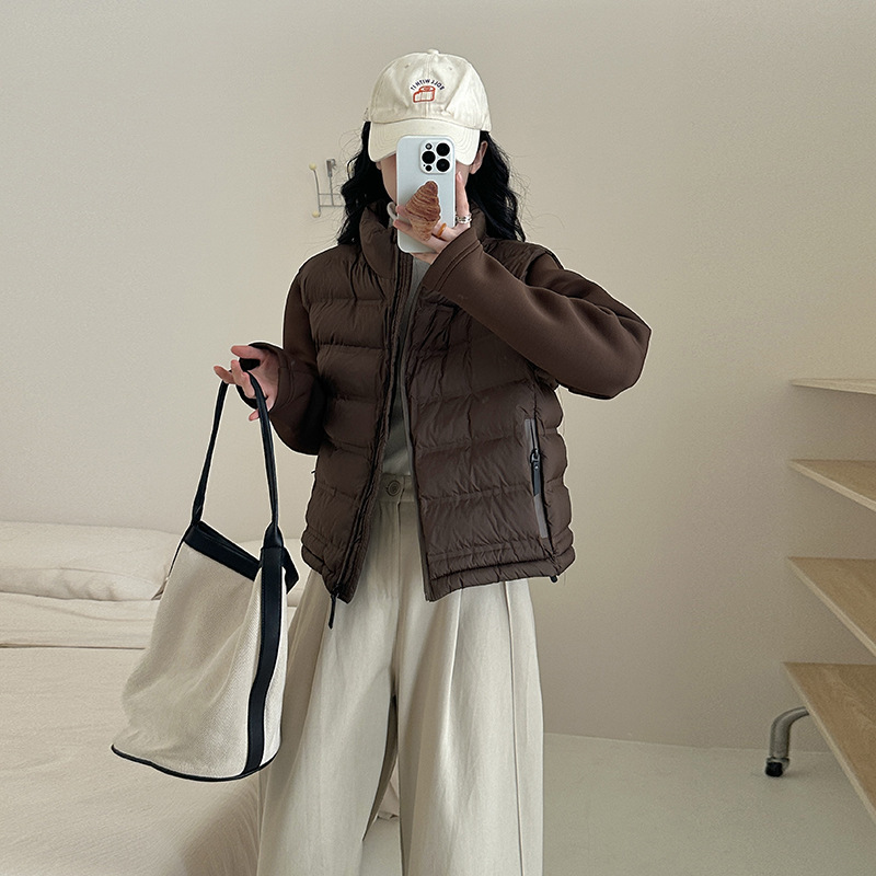 2025新款短外套女士羽绒棉服轻薄排骨上衣立领棉衣夹克拼接小个子|undefined
