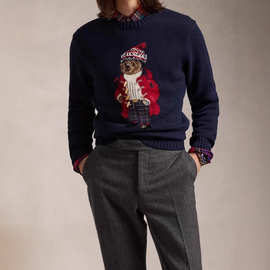 小马~男女同款经典宽松版圣诞节红衣披风卡通刺绣小熊针织衫