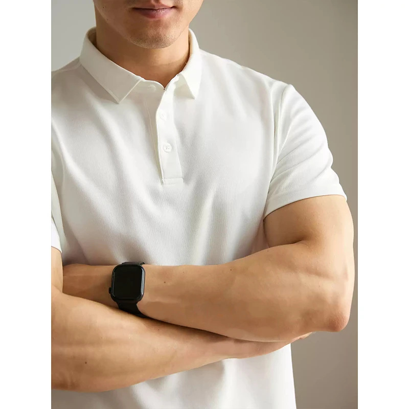 2026 Spring and Summer New Solid Color Polo Shirt with a High-End Feel, Turn-Down Collar, Light Mature Style, Business Casual Commuting T-Shirt, Men's Short-Sleeve