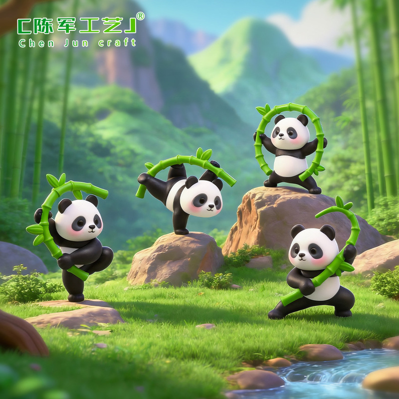 Cross-Border New Product Kung Fu Bamboo Panda Plastic Figurine DIY Decoration Accessories Blind Box Desktop Ornament