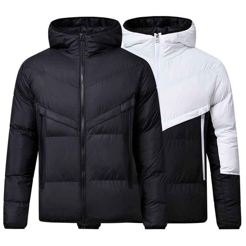 Cross-border wholesale hooded cotton jacket for men, 2026 new winter thickened coat, men's cotton-padded jacket, trendy brand autumn and winter color-blocked cotton clothing